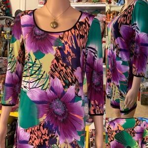 TBAGS LA Dress 3/4 Sleeve Floral Mini Med. EUC